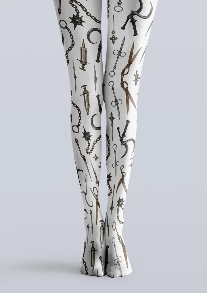Women White Gothic Graphic Print Tights and Hosiery Pantyhose