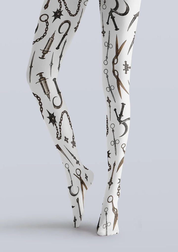 Women White Gothic Graphic Print Tights and Hosiery Pantyhose