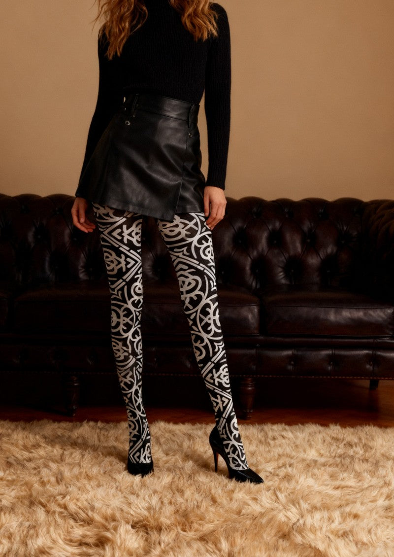 Women Baroque Geometric Shape Print Tights Hosiery Pantyhose