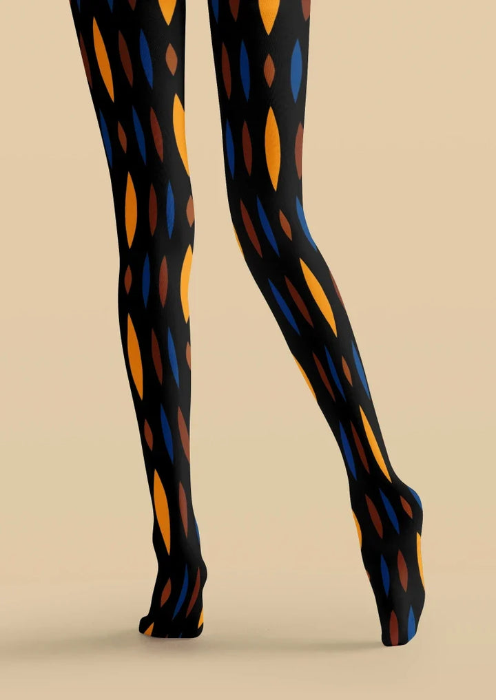 Women Black and Orange Geometric Pattern Tights Pantyhose