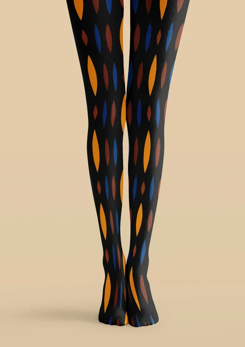 Women Black and Orange Geometric Pattern Tights Pantyhose