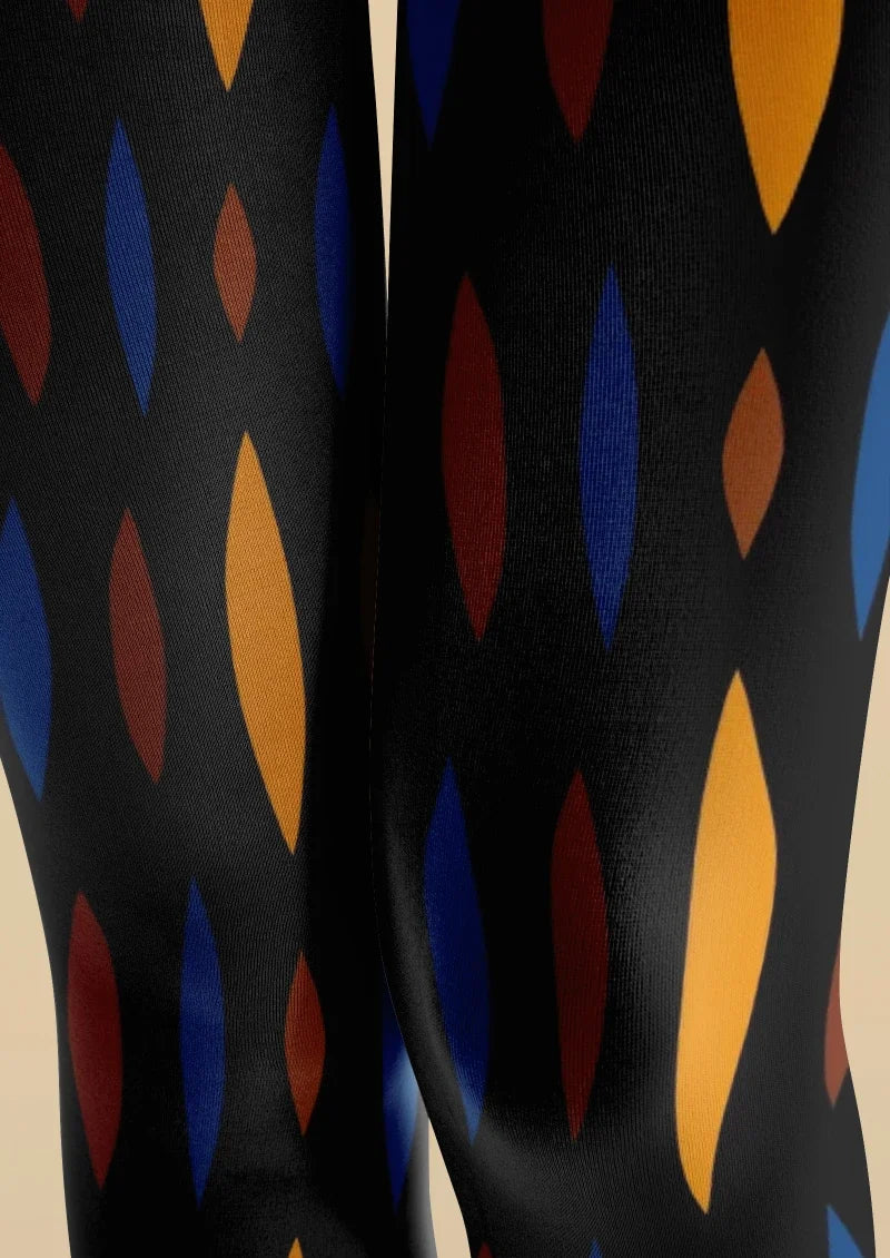 Women Black and Orange Geometric Pattern Tights Pantyhose