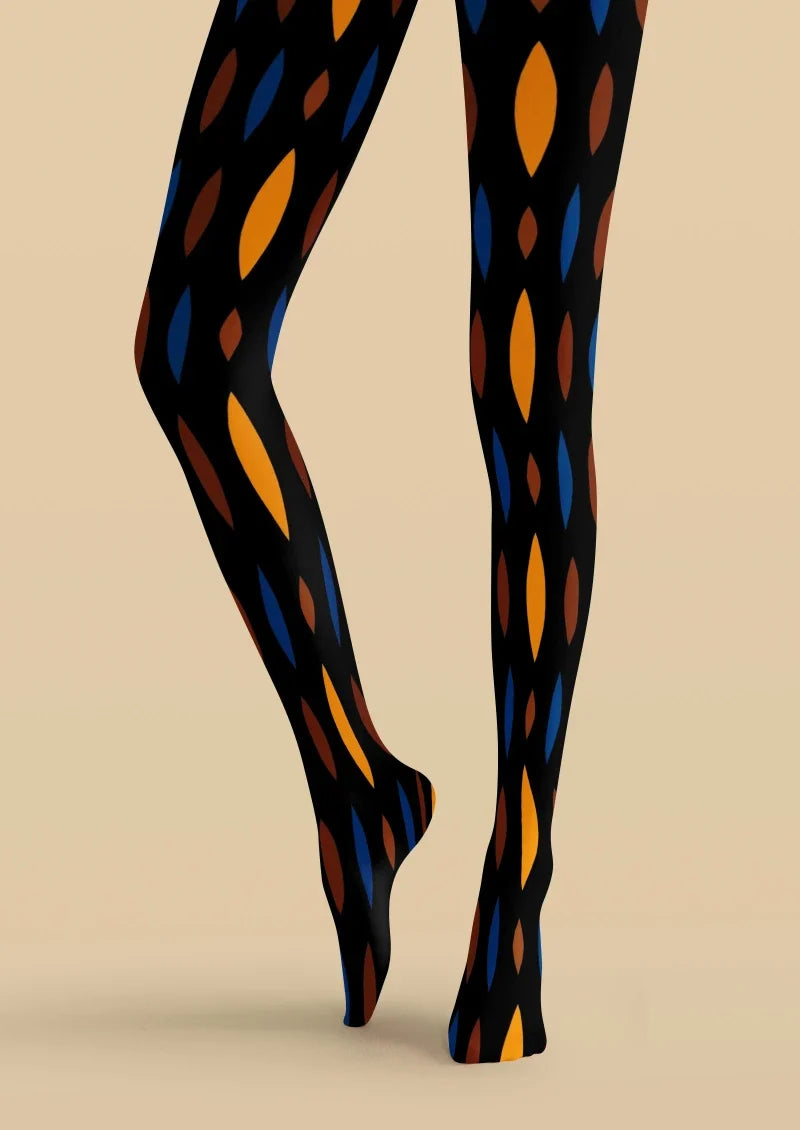 Women Black and Orange Geometric Pattern Tights Pantyhose