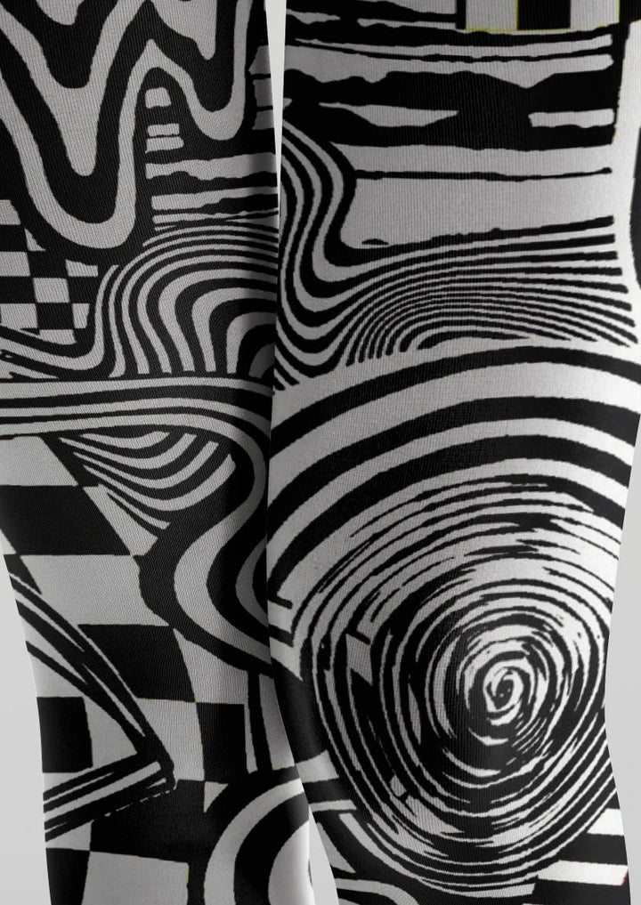 Women Black White Abstract Geometric Print Tights Pantyhose
