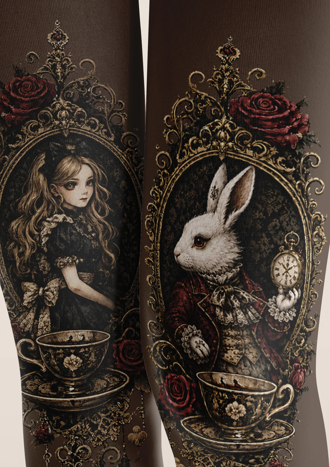 Women Gothic Alice Rabbit Tea Party Footless Tights Pantyhose