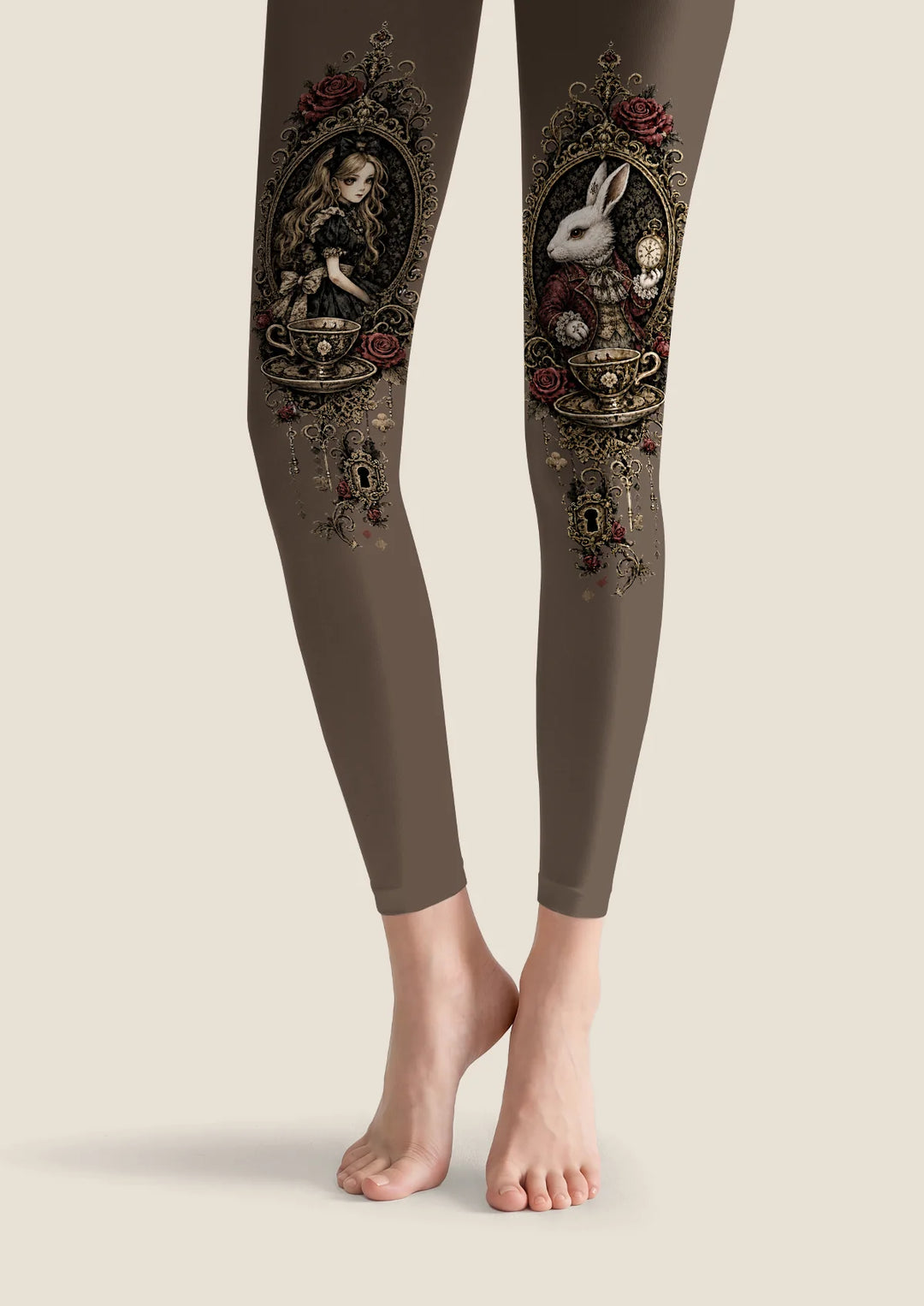 Gothic Alice Rabbit Tea Party Printed Footless Tights Hosiery Pantyhose
