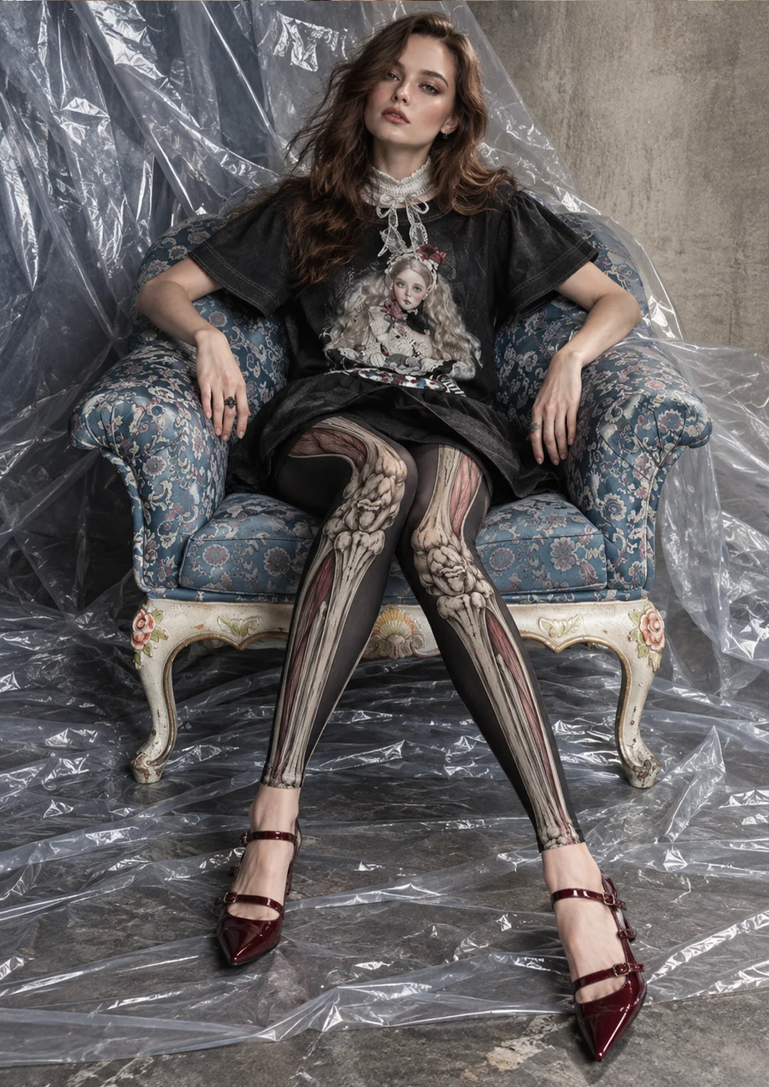 Anatomical Skeleton Print Footless Tights Hosiery Pantyhose