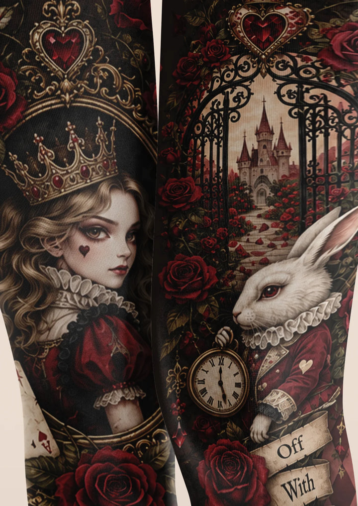 Queen of Hearts Rabbit Print Footless Tights Hosiery Pantyhose