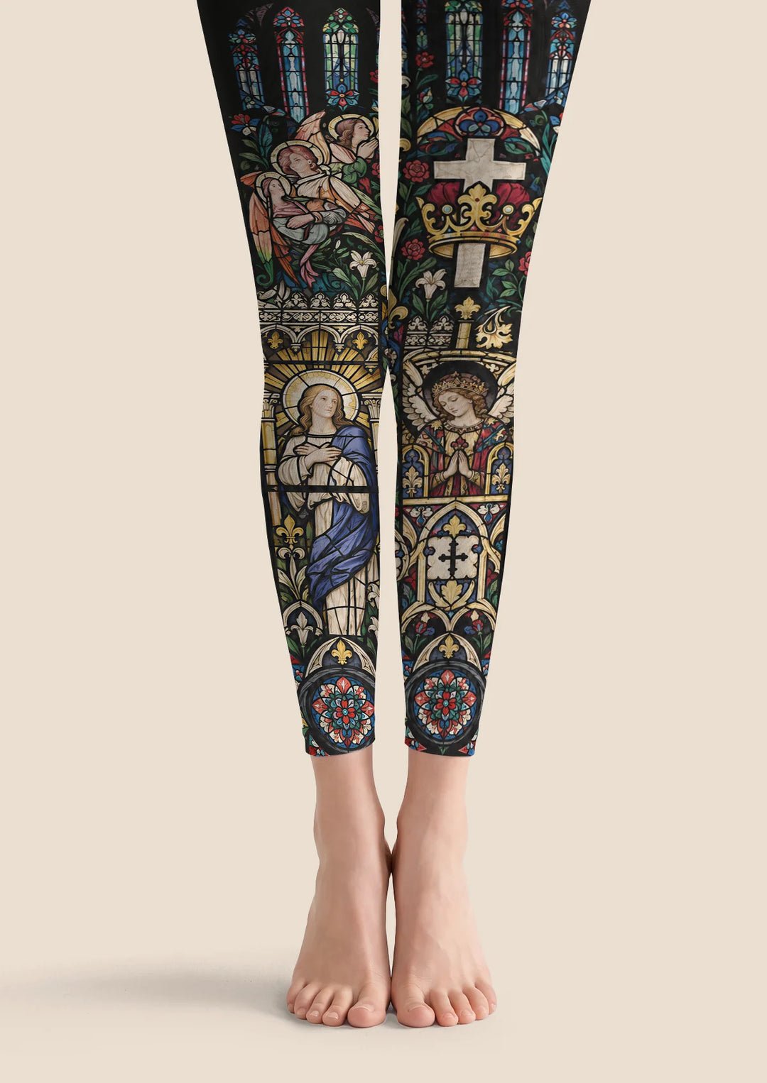 Cathedral Stained Glass Print Footless Tights Hosiery Pantyhose