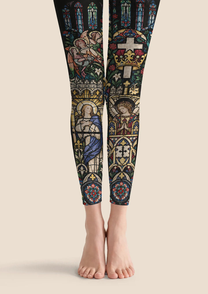 Cathedral Stained Glass Print Footless Tights Hosiery Pantyhose
