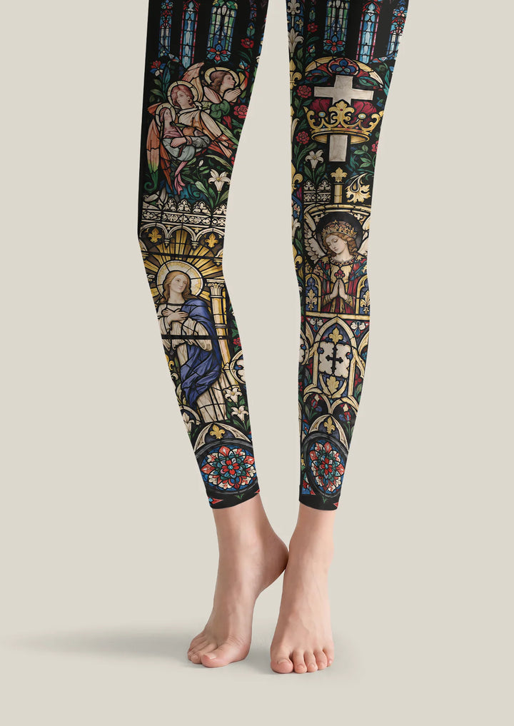 Cathedral Stained Glass Print Footless Tights Hosiery Pantyhose