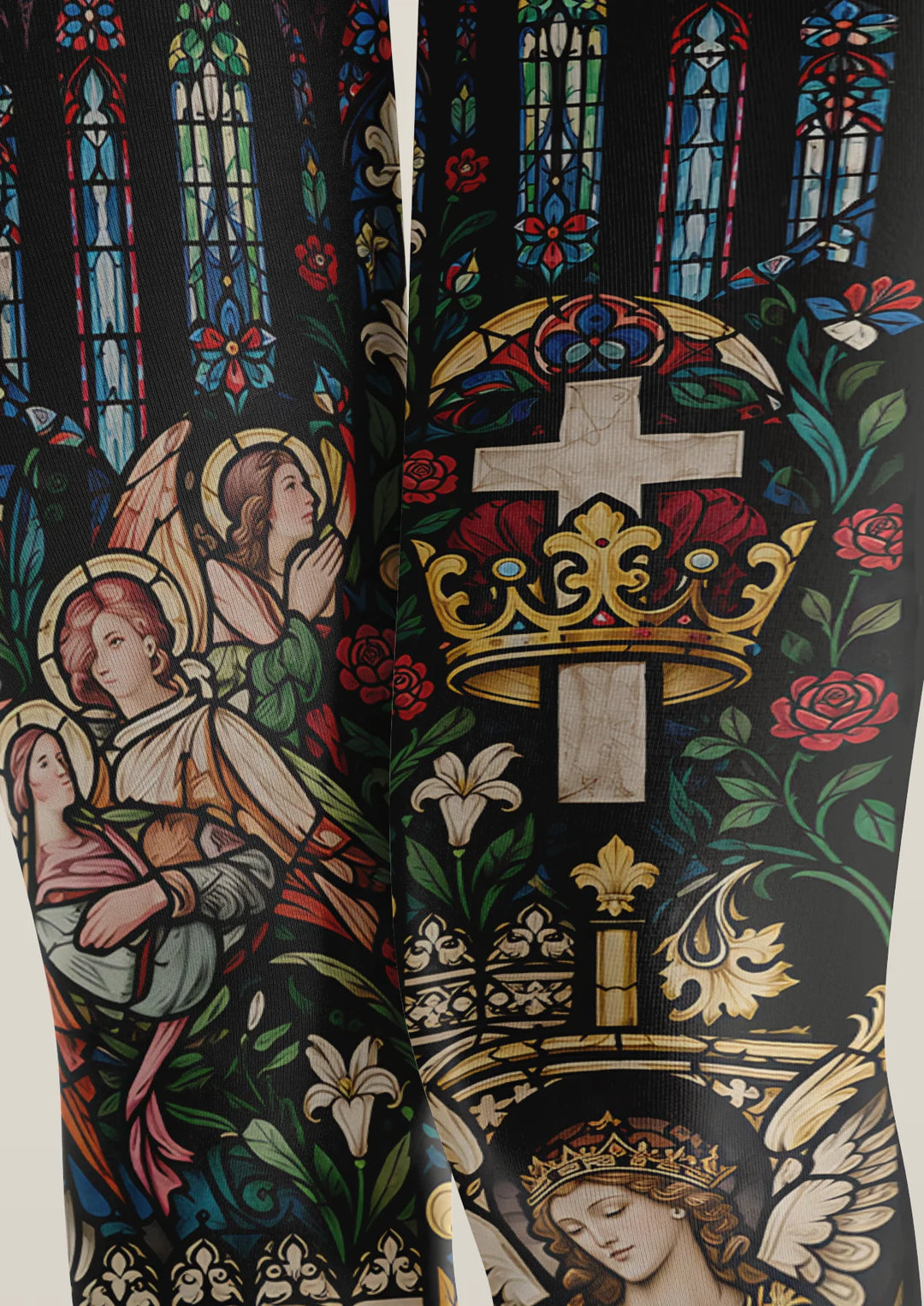 Cathedral Stained Glass Print Footless Tights Hosiery Pantyhose