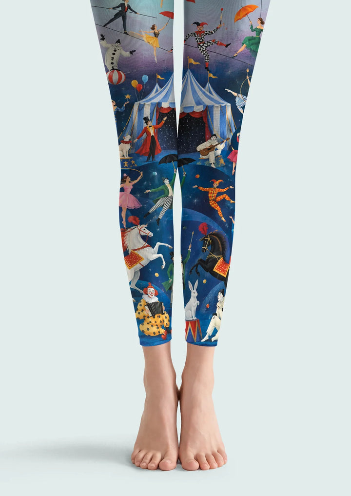 Women Vintage Circus Graphic Print Footless Tights Pantyhose