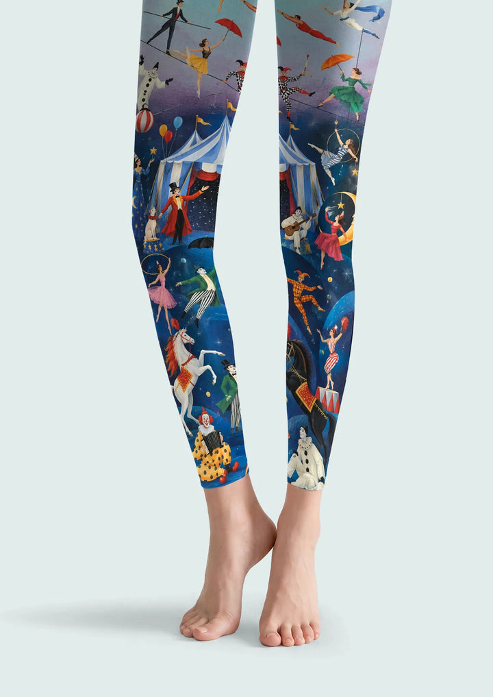Women Vintage Circus Graphic Print Footless Tights Pantyhose