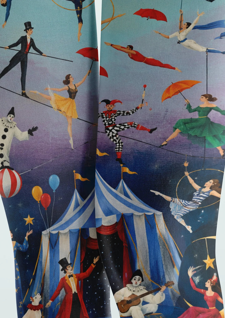 Women Vintage Circus Graphic Print Footless Tights Pantyhose