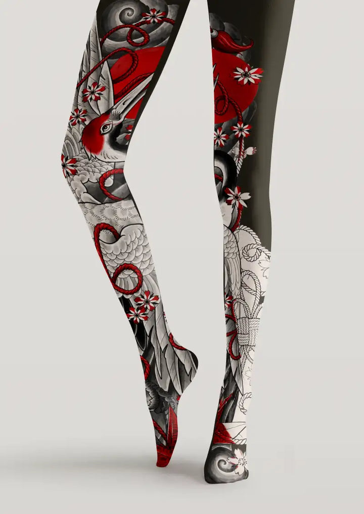 Crane Floral Tights Hosiery Pantyhose