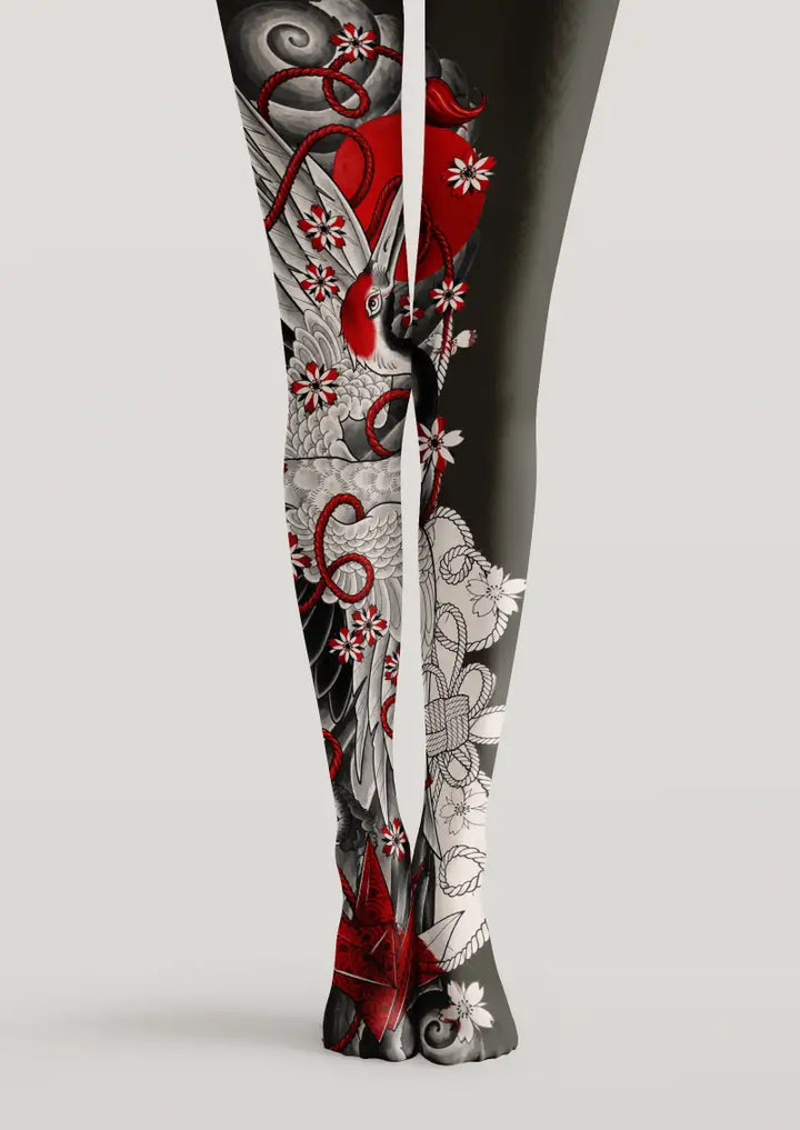 Crane Floral Tights Hosiery Pantyhose