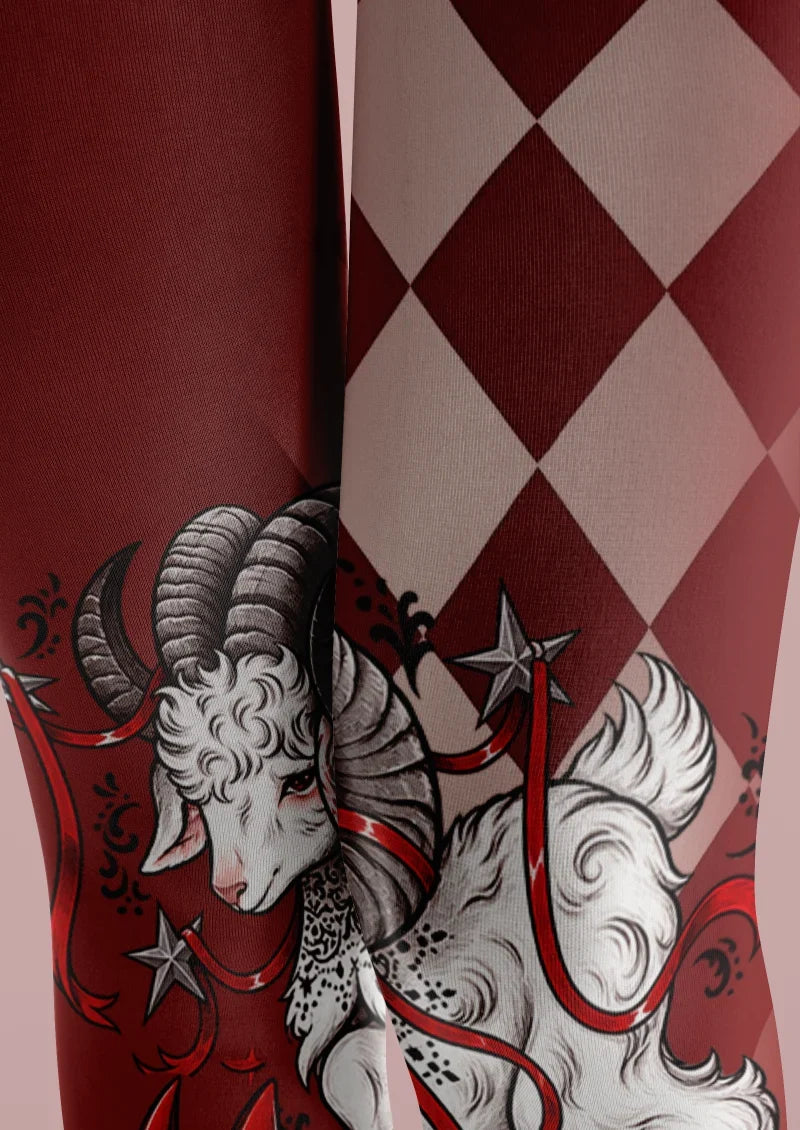 Women Celestial Ram Pattern Print Tights Hosiery Pantyhose