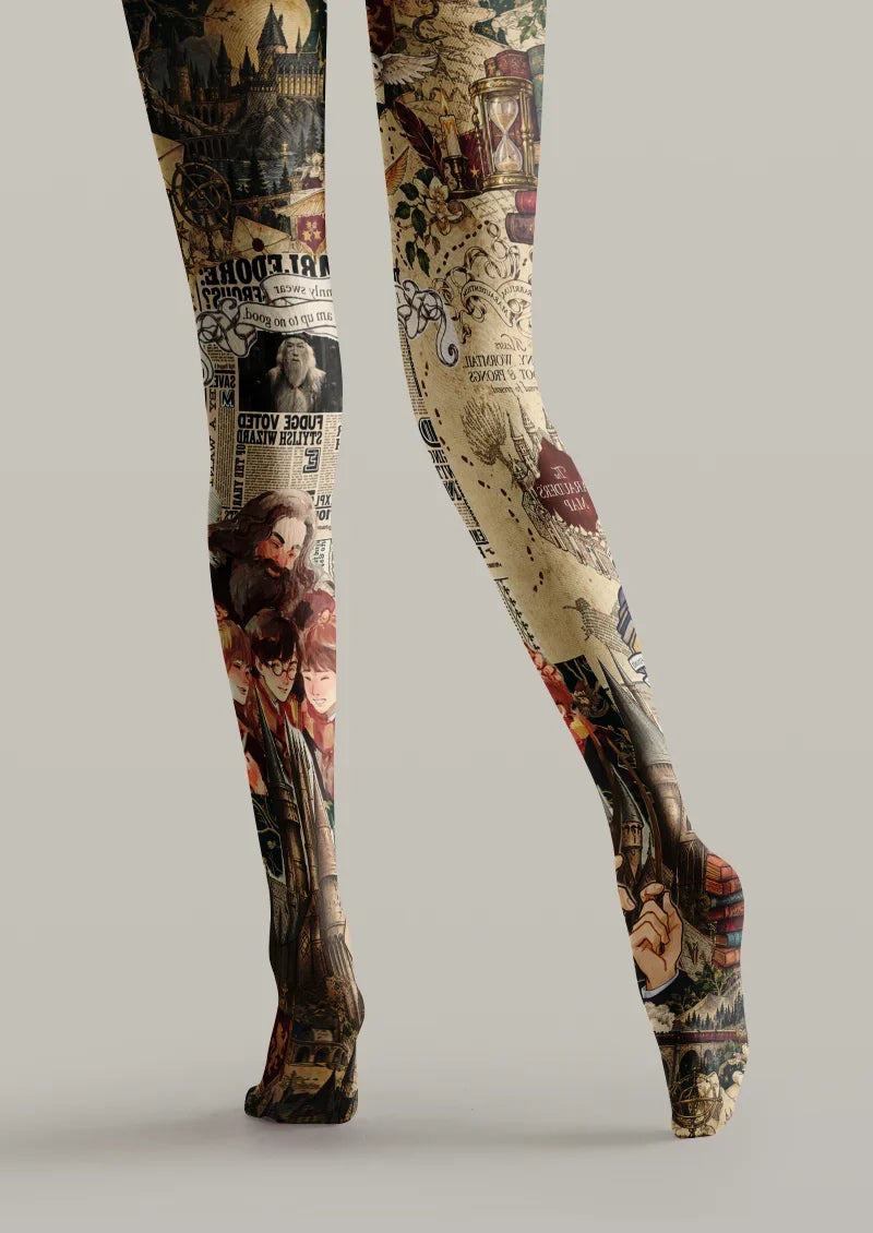Women Vintage Magic Collage Printed Tights Hosiery Pantyhose