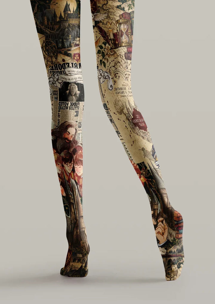Women Vintage Magic Collage Printed Tights Hosiery Pantyhose