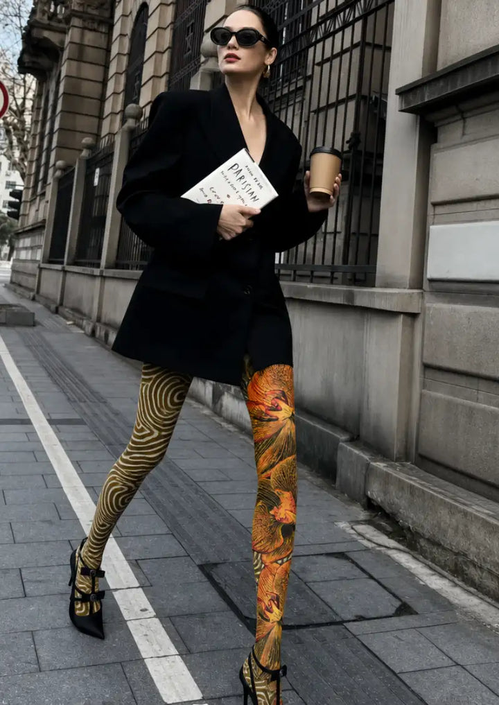 Women Mythology Fresco Graphic Printed Tights Hosiery Pantyhose