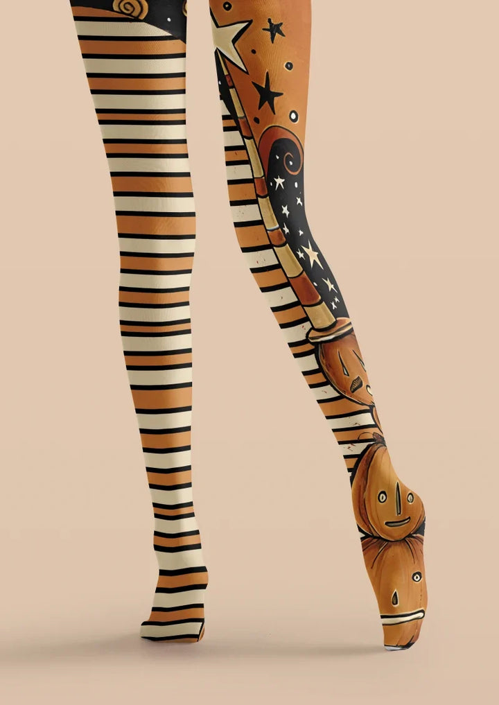 Women Midnight Pumpkin Printed Tights and Hosiery Pantyhose