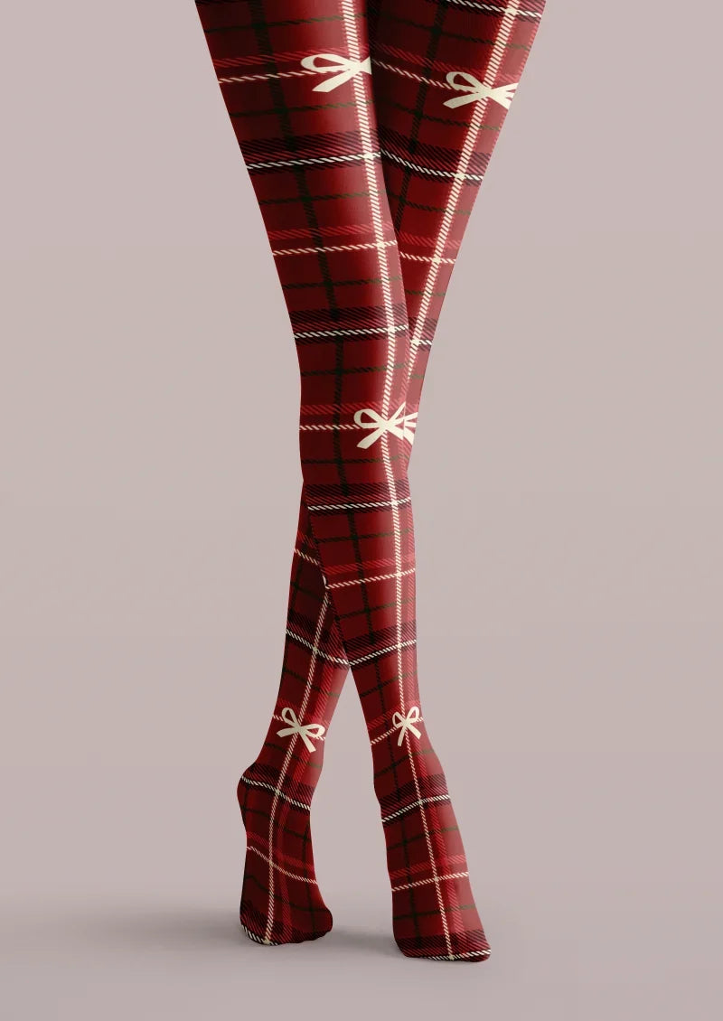 Bow Plaid Tights Hosiery Pantyhose