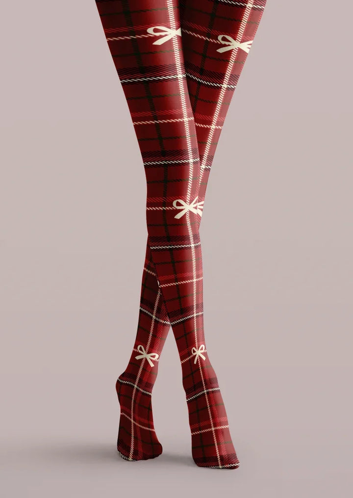 Bow Plaid Tights Hosiery Pantyhose