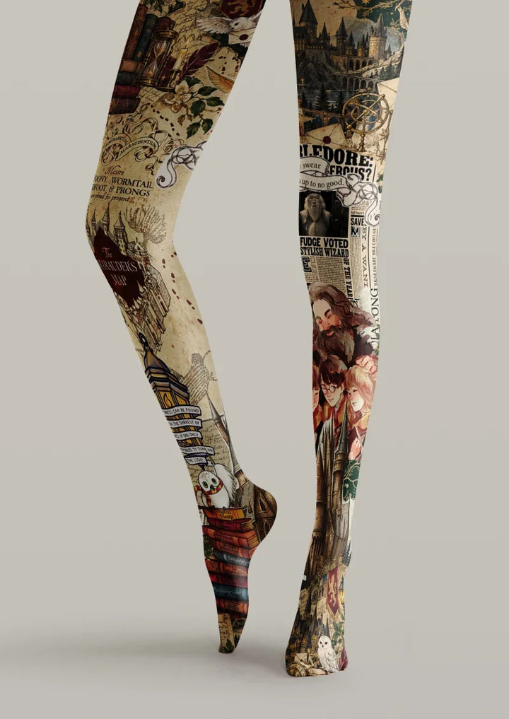 Women Vintage Magic Collage Printed Tights Hosiery Pantyhose