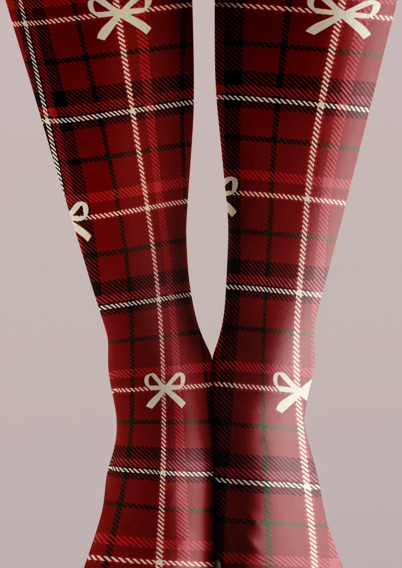 Bow Plaid Tights Hosiery Pantyhose