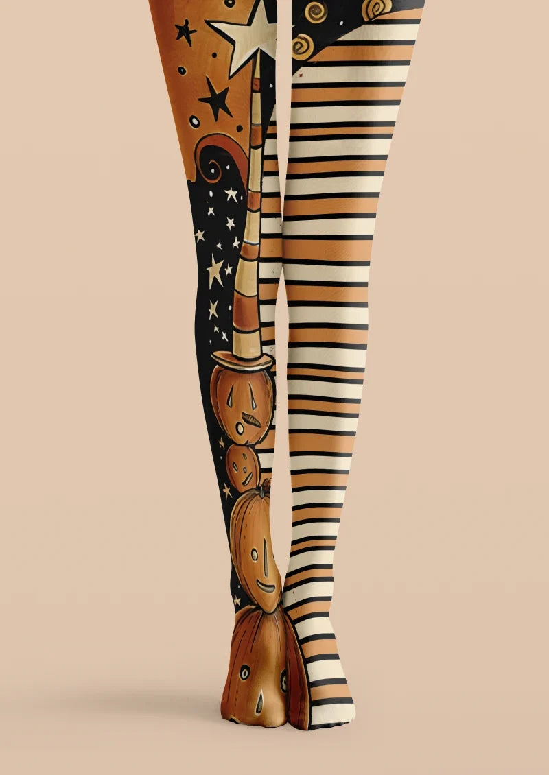 Women Midnight Pumpkin Printed Tights and Hosiery Pantyhose
