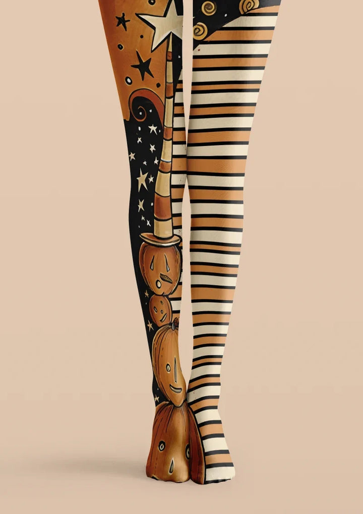 Women Midnight Pumpkin Printed Tights and Hosiery Pantyhose