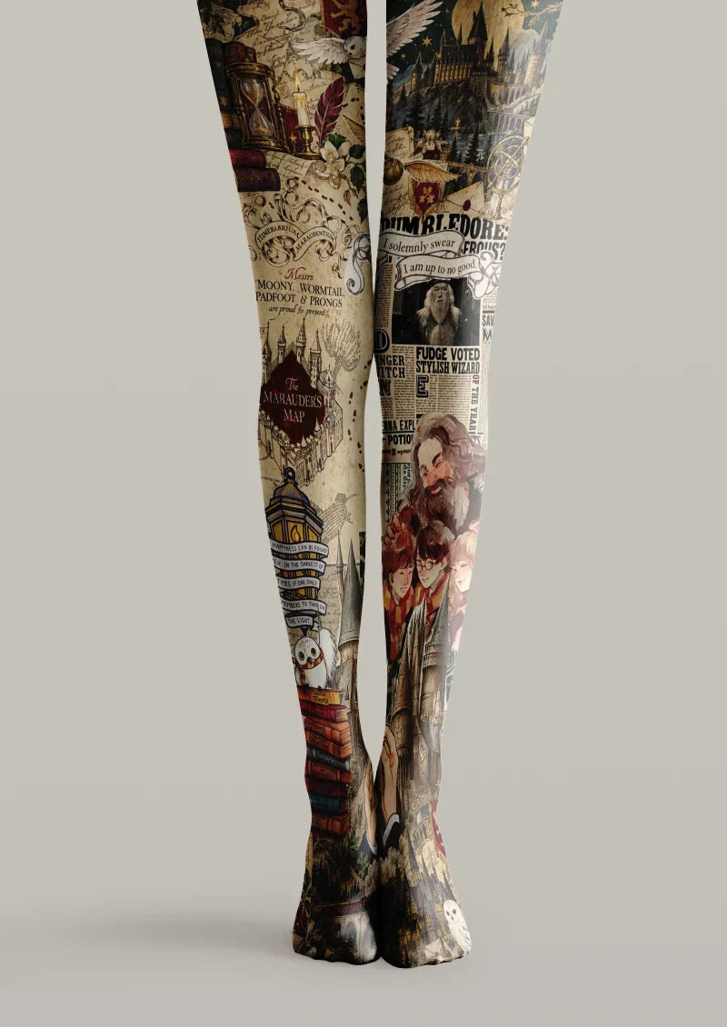 Women Vintage Magic Collage Printed Tights Hosiery Pantyhose