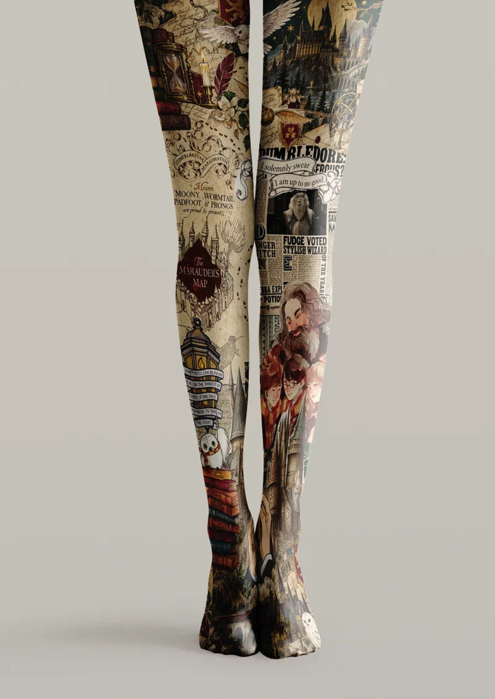 Women Vintage Magic Collage Printed Tights Hosiery Pantyhose