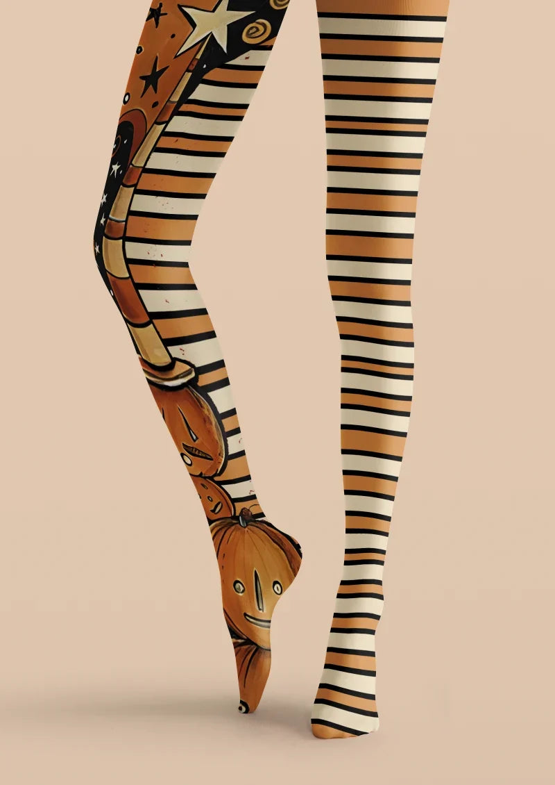 Women Midnight Pumpkin Printed Tights and Hosiery Pantyhose