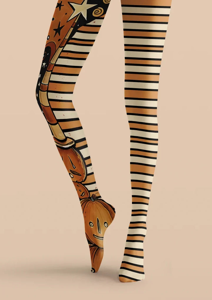 Women Midnight Pumpkin Printed Tights and Hosiery Pantyhose