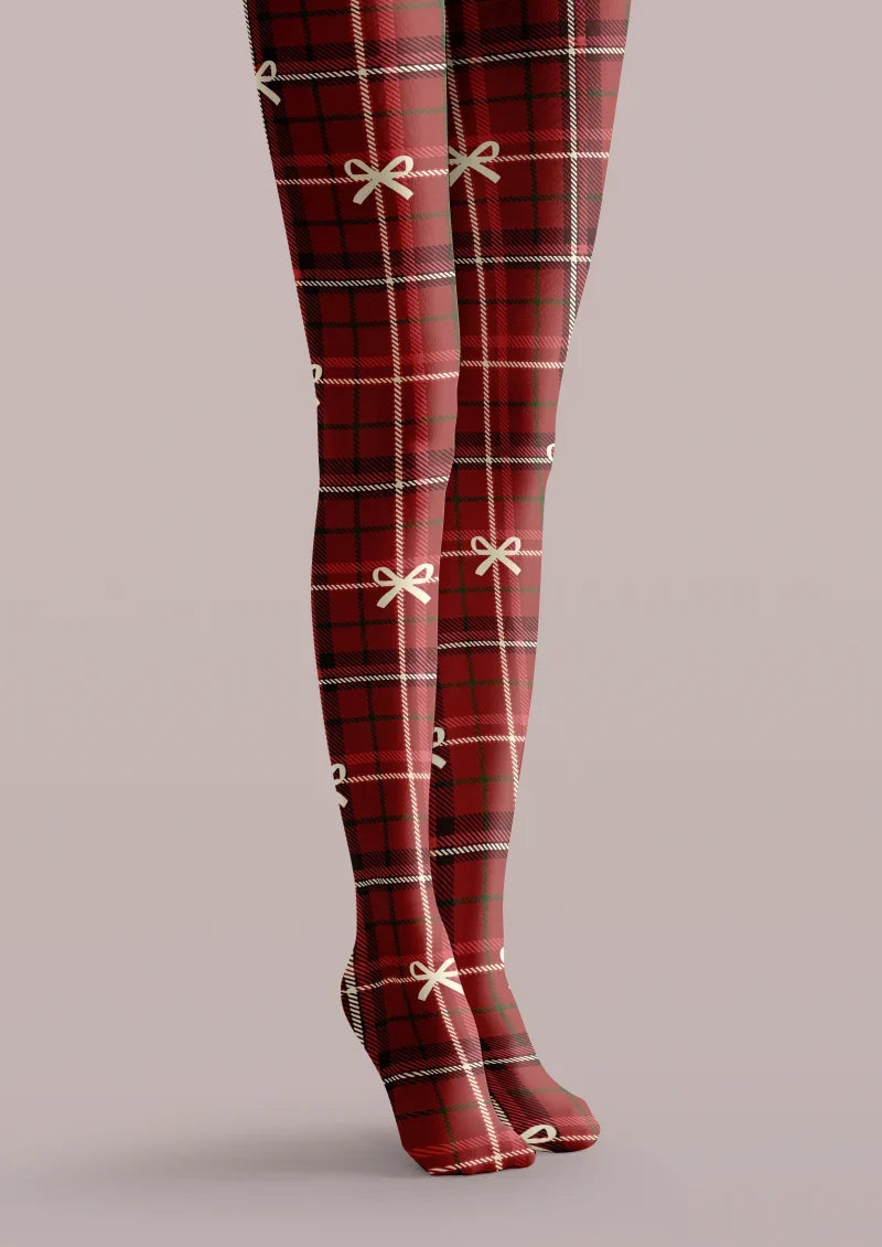 Bow Plaid Tights Hosiery Pantyhose