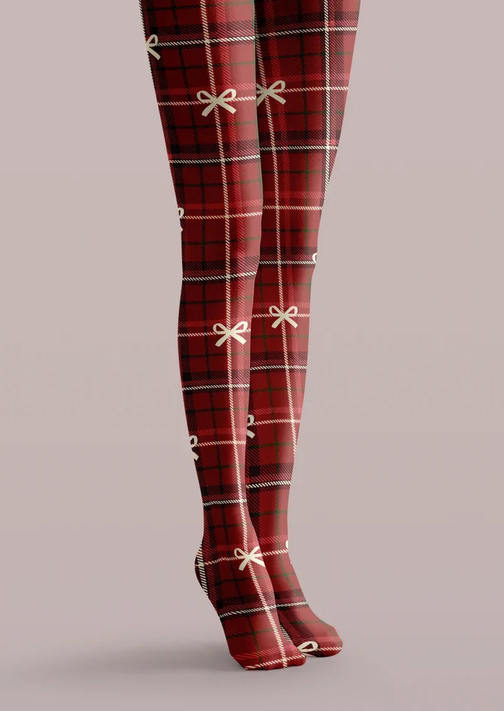 Bow Plaid Tights Hosiery Pantyhose