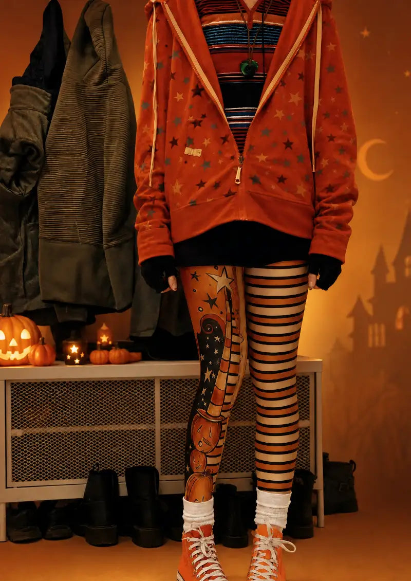 Women Midnight Pumpkin Printed Tights and Hosiery Pantyhose