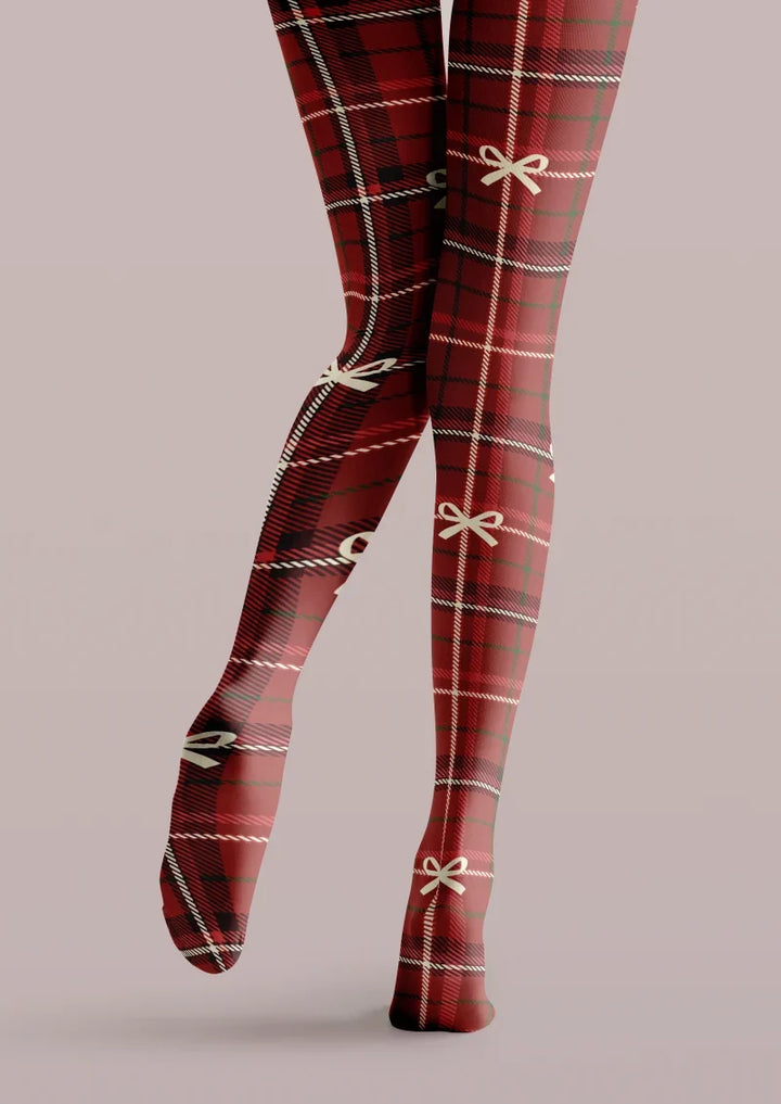 Bow Plaid Tights Hosiery Pantyhose