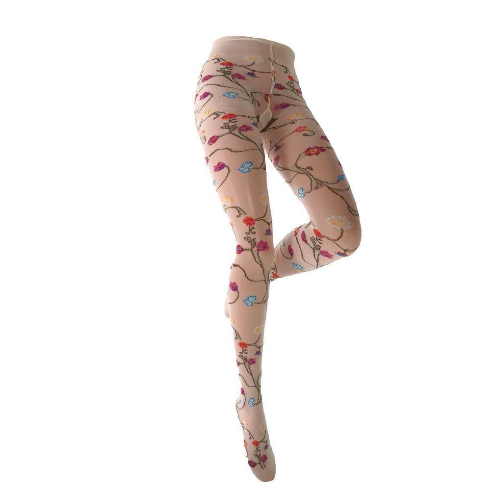 Platino Multicolor Floral Opaque Tights