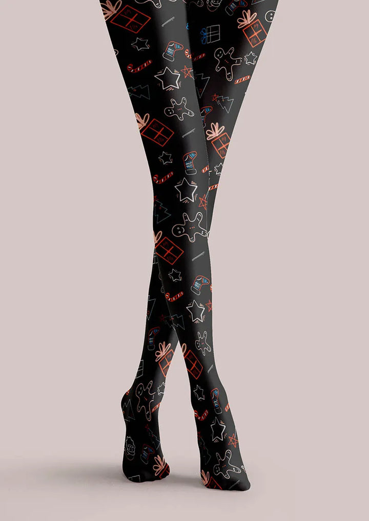 Christmas Fun Art Gingerbread Night Tights Hosiery Pantyhose