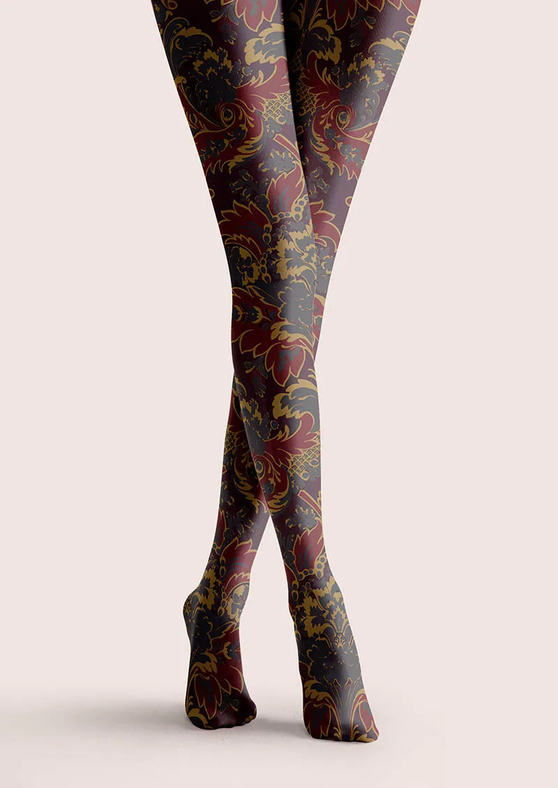 Women Baroque Bloom Golden Age Printed Tights Hosiery Pantyhose