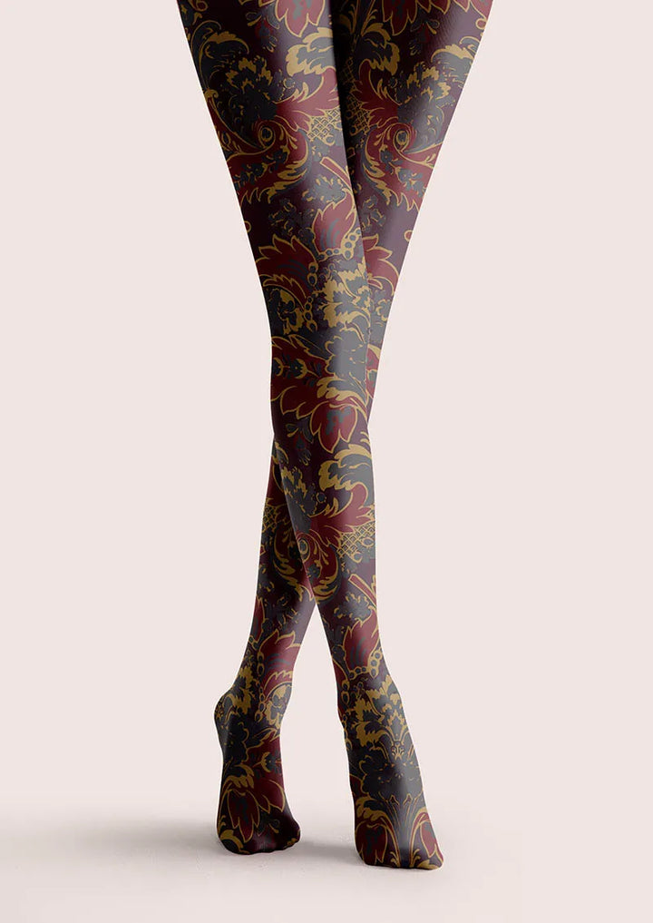Women Baroque Bloom Golden Age Printed Tights Hosiery Pantyhose