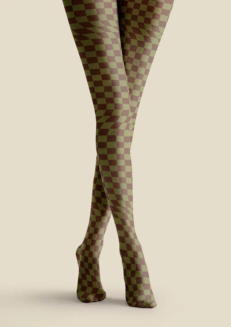 Women Mocha Diamond Geometric Art Printed Tights Pantyhose