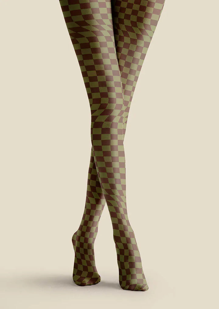 Women Mocha Diamond Geometric Art Printed Tights Pantyhose