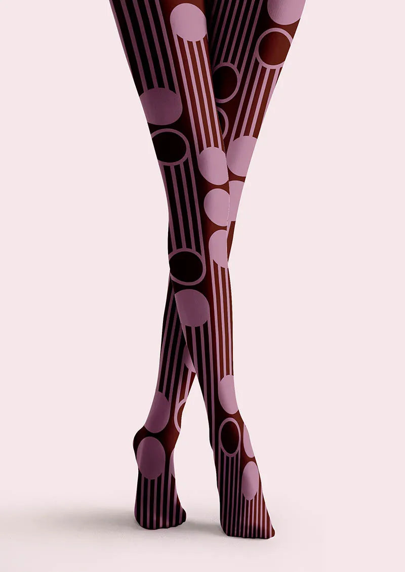 Women Art Deco Circle Stripe Printed Hosiery Tights Pantyhose