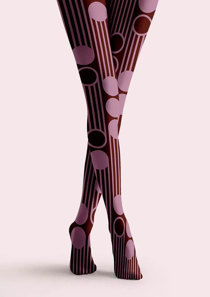 Women Art Deco Circle Stripe Printed Hosiery Tights Pantyhose