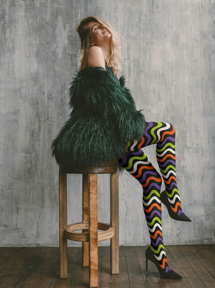 Women Colorful Wavy Stripe Printed Tights Hosiery Pantyhose