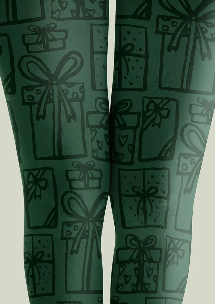Christmas Fun Art Pine Carol Tights Hosiery Pantyhose